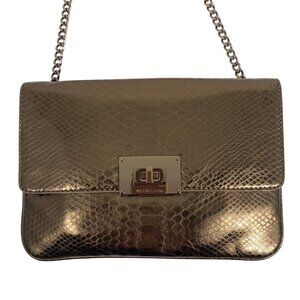 Michael Kors Sloan Metallic Bronze Python Embossed Leather Clutch Shoulder Bag